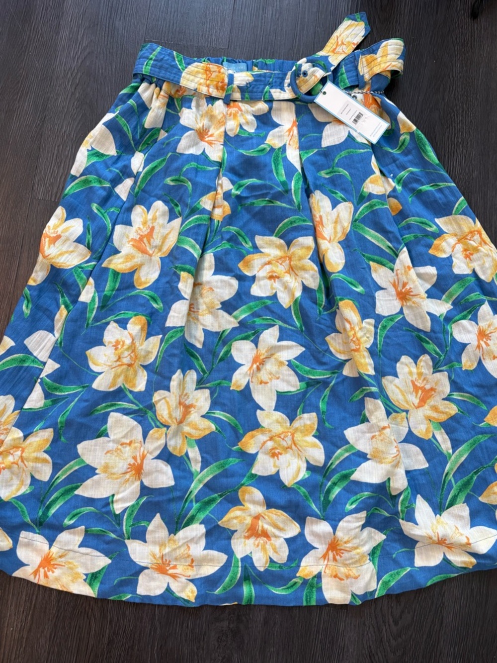 Draper James Blue A-Line Skirt with Yellow White Floral Print LARGE NWT